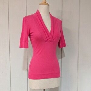 Express Pink Surplice V-Neck Pleated Shawl Collar Top Y2K Longline  XS